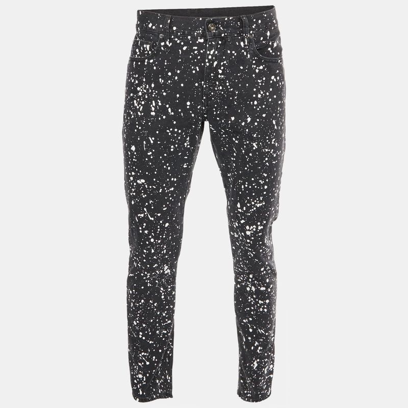 Off-White Black Paint Splattered Denim Skinny Jeans L/Waist 36"